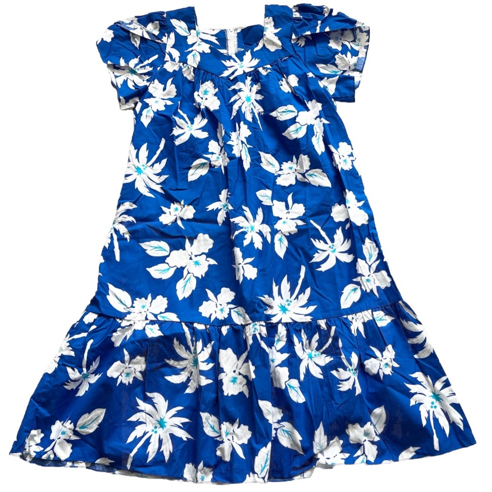 ROYAL HAWAIIAN CREATIONS Blue Floral Long Maxi Dress Mumu Size Large Vacation - Picture 8 of 8